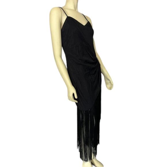Vintage Dave & Johnny faux wrap fringed flapper dress gathered to side small - Picture 9 of 12